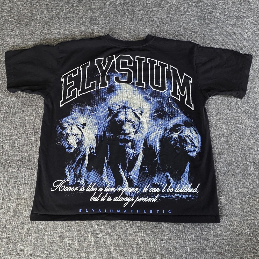 Elysium Athletic Mens M Black Lion Graphic Gym Pump Cover T-Shirt Oversized